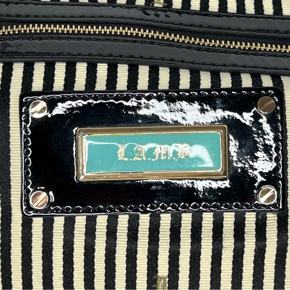 L.A.M.B Reversible White Nylon & Stripes Fabric Patent Leather Strap Hobo Bag - Picture 4 of 16